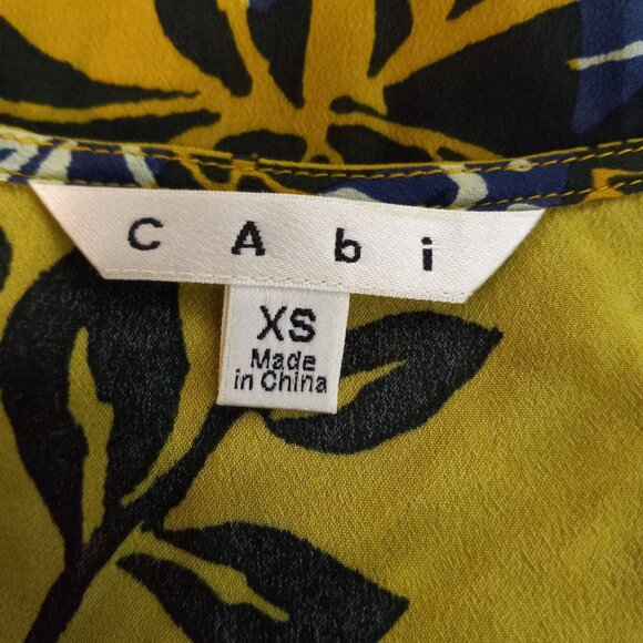 CAbi XS Tank Top Bali Floral Silk Blend Yellow Navy Sleeveless Bold Style 286 - Picture 6 of 8